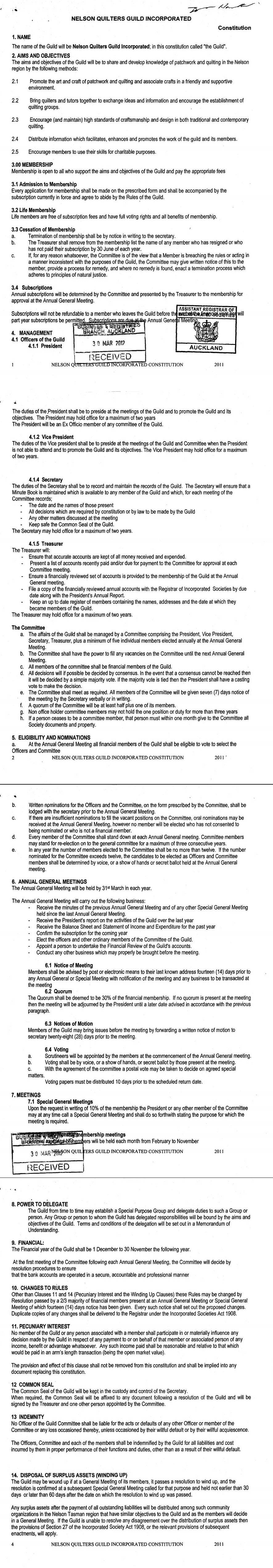 Image of the guild's constitution document
